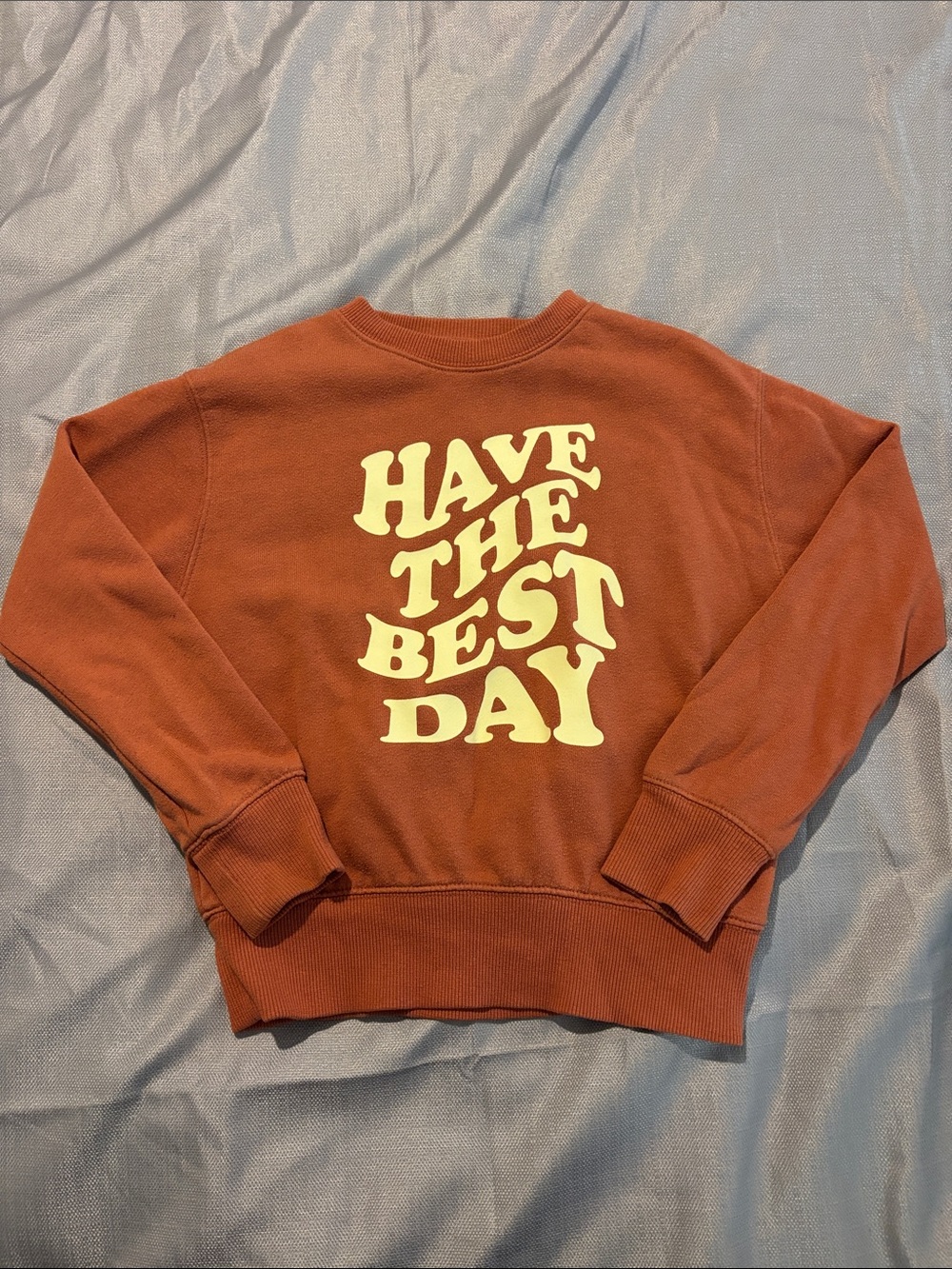wonder nation Rust Crewneck with Cream 'Have The Best Day' Graphic